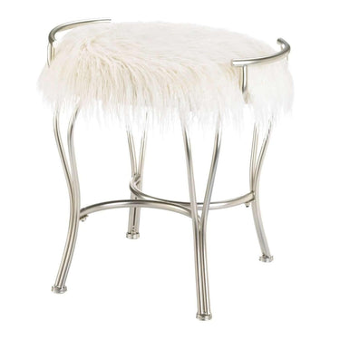 White Faux Fur Vanity Stool - The Fox Decor